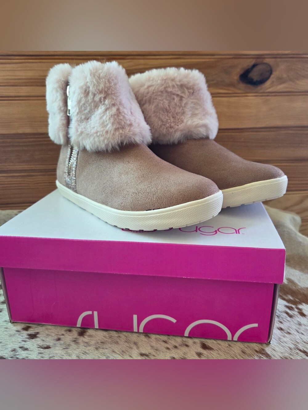 Sugar Kids Faux-Fur Cuff Ankle Boots - Mauve